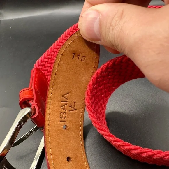 Isaia Red Braided Stretch Belt with Silver Buckle - Picture 3 of 5
